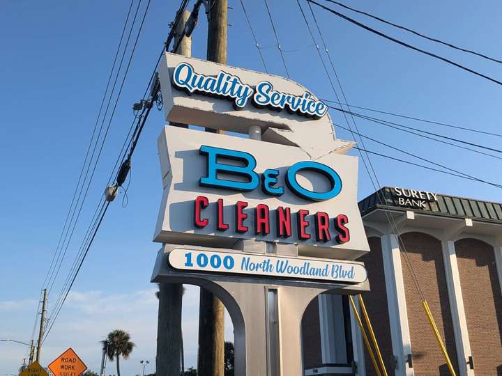 A neon 1960s sign retrofitted with plastic letters and new paint