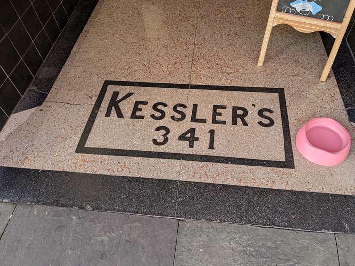 KESSLER'S 341 in black block font, outlined by a black line against a pinkish background