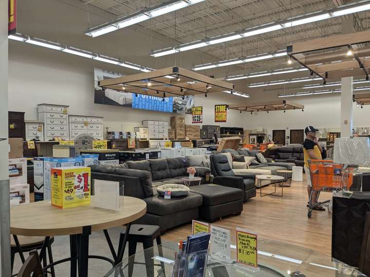 A wide shot of a furniture section