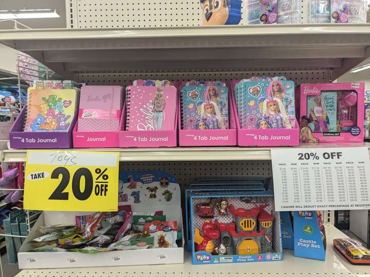 An endcap of discounted toys